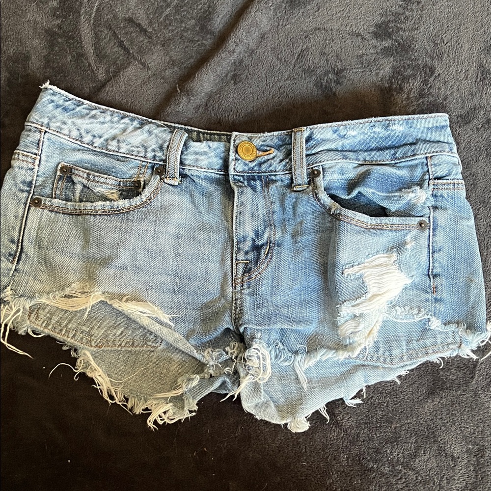 American Eagle Outfitters Blue Distressed Jean Shorts